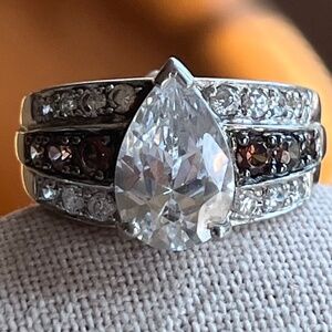 Vintage signed R ring, 8.75" sterling silver 925 and a large pear CZ